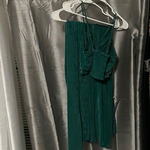 Ankle length skirt and spaghetti strap crop top green sparkle